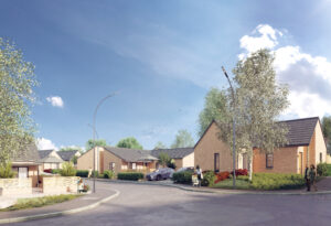 CGI of daytime street view of Bridge Road development. 